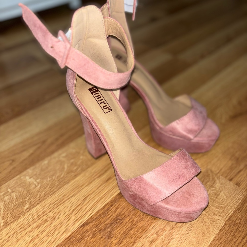Pink Suede Platform Heels